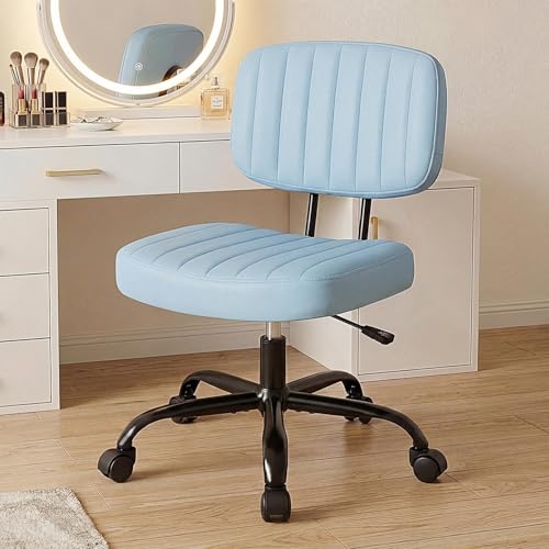 DUMOS Armless Home Office Executive Chair: Small Desk Chair with Low Back Lumbar Support, Height Adjustable PU Leather Computer Task with 360° Swivel Wheels, for Adults, Blue - color: Blue