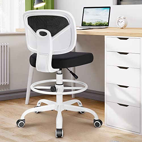 Primy Armless Mid-Back Ergonomic Standing Desk Chair - Mesh Rolling Tall Chair, Adjustable Height and Footring, Art Room, Office or Home (White) - color: White, size: PR777-Z