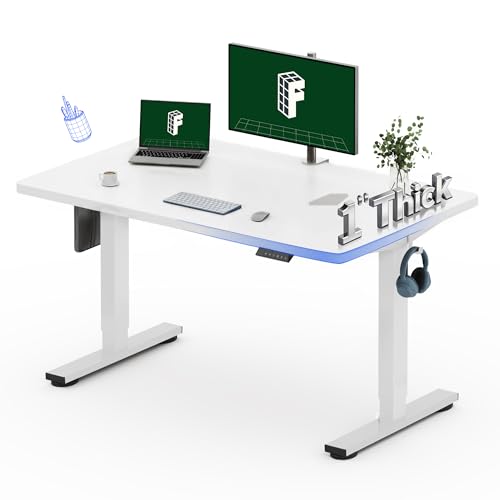 FLEXISPOT 48"x30" Electric Standing Desk, White | One-Piece Desktop, 1" Thick Top, Height Adjustable, Stable Steel Frame, Home Office & Multi-Monitor Setup - color: White, size: 48x30"