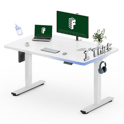 FLEXISPOT 48"x30" Electric Standing Desk, White | One-Piece Desktop, 1" Thick Top, Height Adjustable, Stable Steel Frame, Home Office & Multi-Monitor Setup - color: White, size: 48x30"