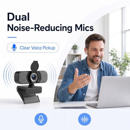 Full HD 1080P USB Webcam for Computer with Noise-Reducing Microphone