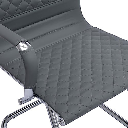 BESTANO Office Guest Chairs Reception Chairs Waiting Room Chairs Set of 2 Conference Room Chair with Mid Back, Modern PU Leather Desk Chair, Grey - color: Grey