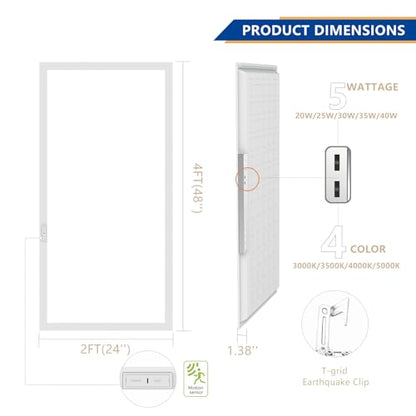 2x4 LED Panel Light 4Pack,Up to 7500 Lumens,AC120-277V | 5Power Options (25–50W),4CCT Choices (3000–5000K),0-10V Dimmable,ETL&DLC for Office Commercial Drop Ceiling - size: 2x4-4Pack