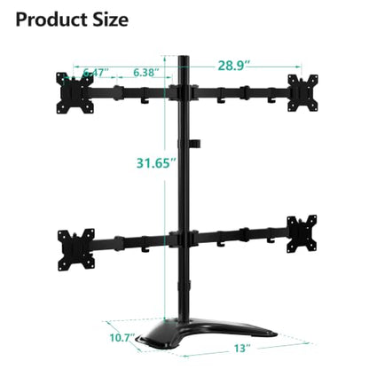 WALI 4 Monitor Stand for 13-27 inch Computer Screens up to 17.6lbs,Adjustable Quad Monitor Mount, Free Standing 4 Monitor Mount Full Motion with Tilt, Rotation, VESA Mount 75/100mm (MF004), Black - size: Quad, style: Free-Standing