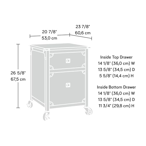 File Pedestal with 2 Drawers, Dark Oak Finish Mobile Storage Cabinet for Letter Size Files, Office Organization with Smooth Glide Drawers and Casters (20.87" x 23.86" x 26.58")