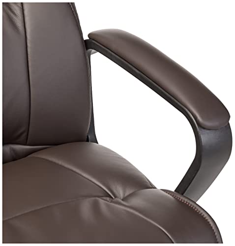Amazon Basics Office Task Chair with Adjustable Height, 360° Swivel, Padded Armrests, Mid-Back, Rolling, 275 Pound Capacity, 24"D x 24.2"W x 34.8"H, BIFMA Certified, Dark Brown Faux Leather - color: Dark Brown