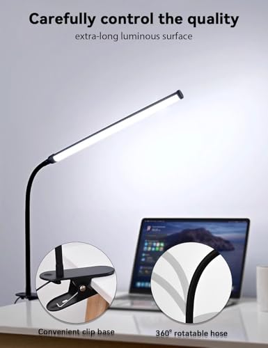 2 Pack LED Desk Lamp with Clamp,Eye-Friendly Clip on Lights for Home Office Study Reading,3 Modes 10 Brightness,Long Flexible Goose-Neck,Swing Arm Architect Task Table Lamps USB Usage - color: Black, size: 11inch/2 pack