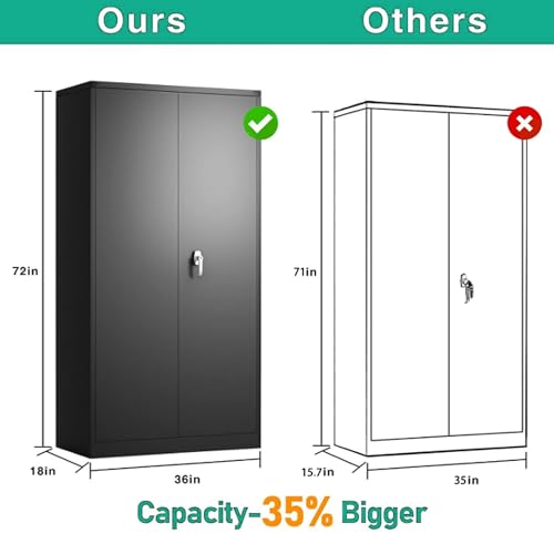 Black Metal Storage Cabinet with Door, Locking Steel Cabinet with 4 Adjuestable Shelves, Tall Lockable Garage Tool Storage Cabinet for Home, Office, Pantry, Assembly Required - size: 35.43" W x 17.71" D x 70.87" H
