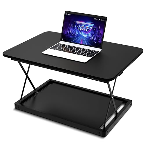 Uncaged Ergonomics Small Standing Desk Converter & Desk Riser (Black) - color: Black