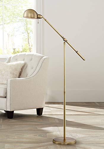 Dawson Antique Brass Adjustable Boom Arm Pharmacy 55" Tall Floor Lamp | Traditional Farmhouse Task Light Standing Metal Balance Gold Shade Decor for Living Room Reading House Bedroom