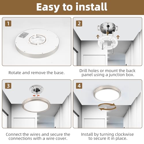 Hlite 9 Inch LED Flush Mount Ceiling Light,1800LM,4PacK,3CCT | 18W 3000K/4000K/5000K Selectable,Super Slim,Low Profile Round Ceiling Light Fixtures for Kitchen Bedroom Hallway,Nickel - color: Brush Nickel, size: 9 inch-4