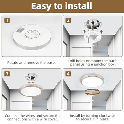 Hlite 9 Inch LED Flush Mount Ceiling Light,1800LM,4PacK,3CCT | 18W 3000K/4000K/5000K Selectable,Super Slim,Low Profile Round Ceiling Light Fixtures for Kitchen Bedroom Hallway,Nickel - color: Brush Nickel, size: 9 inch-4