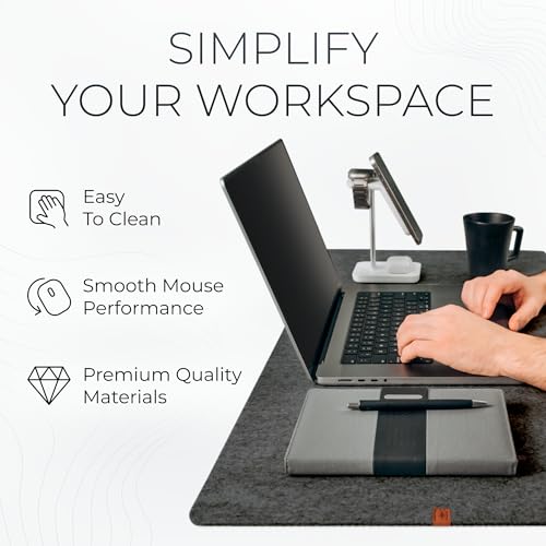 Nordik Felt Desk Mat - Large Felt Desk Pad - Charcoal (35 x 17 inches) | Premium Desk Matt for Desktop, Full Desk Keyboard Mouse Pad, High Quality Felt and Non-Slip Rubber Liner for Home and Office - color: Charcoal