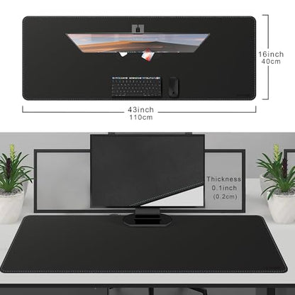 CENNBIE Leather Desk Mat - 43.6" x 16" Oversized Mouse Pad, Black - color: Black, size: 43.6" x 16"