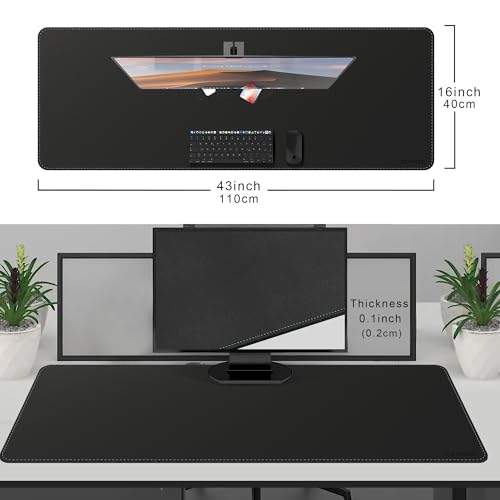 CENNBIE Leather Desk Mat - 43.6" x 16" Oversized Mouse Pad, Black - color: Black, size: 43.6" x 16"