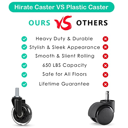 Hirate 3 inch Office Chair Casters Wheel with 3/8"-16UNC Threaded Stem | Set of 5 with Nylon Nuts, Heavy Duty, Desk Gaming Chair Caster Replacement, Smooth & Quiet Rolling for Hardwood Floors - size: 3 inches