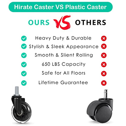 Hirate 3 inch Office Chair Casters Wheel with 3/8"-16UNC Threaded Stem | Set of 5 with Nylon Nuts, Heavy Duty, Desk Gaming Chair Caster Replacement, Smooth & Quiet Rolling for Hardwood Floors - size: 3 inches
