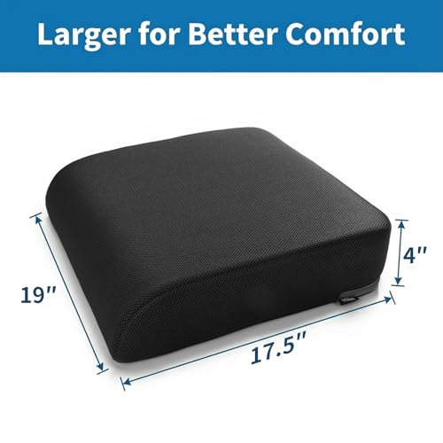 YOUFI Extra Thick Large Seat Cushion -19 X 17.5 X 4 Inch Gel Memory Foam Cushion with Carry Handle Non Slip Bottom - Pain Relief Coccyx Cushion for Wheelchair Office Chair (Black (1PACK)) - color: Black (1pack)