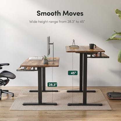 FEZIBO Standing Desk with Keyboard Tray, 60 x 24 Inch Adjustable Height Sit Stand Desk with Memory Presets for Home Office, Ergonomic Computer Workstation, Rustic Brown