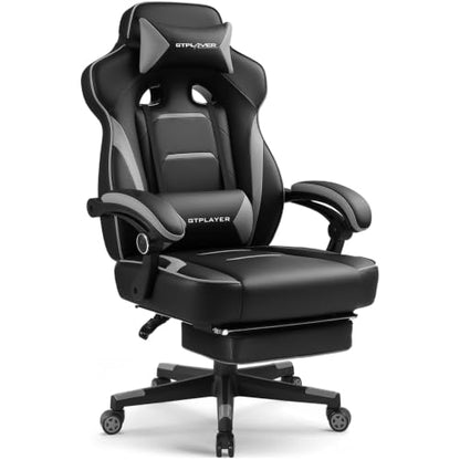 GTPLAYER Gaming Chair with Footrest, 350LBS Big and Tall Office Chair, Ergonomic High Back Lumbar Support and Recliner for Back Pain Relief, Moon Gray - color: Moon-gray