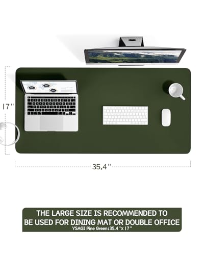 YSAGi Non-Slip Leather Desk Pad L Size, Waterproof Laptop Computer Desk Keyboard Mat, Table Protector Blotter Mat, Large Mouse Pad for Office/Work/Home/Decor(Olive Green, 35.4" x 17") - color: Olive Green, size: 35.4" x 17"