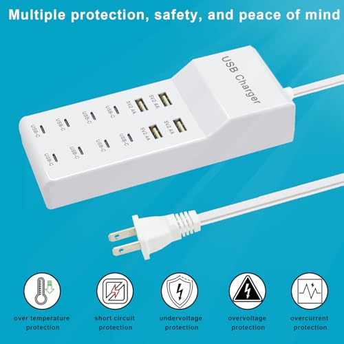 USB Charger Block, 12-Port Charging Station (4 USB-A 8 USB-C)