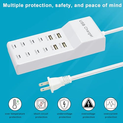 USB Charger Block, 12-Port Charging Station (4 USB-A 8 USB-C)