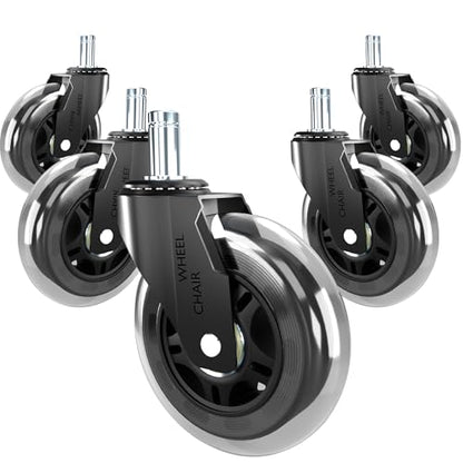 Office Chair Wheels Replacement Rubber Chair Casters Heavy Duty - color: black