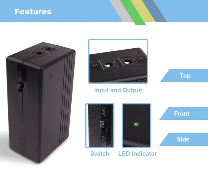 12V DC UPS, 12000mAH 12V 2A 4 Channels Rechargeable Batteries Dc Adapter