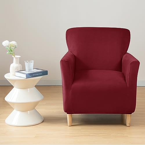 LiveGo Stretch Mid Century Modern Armchair Slipcover 1-Piece Jacquard Accent Chair Covers with Arms Soft Waterproof Chair Slipcovers for Living Room Furniture Protector Office (Velvet Wine Red) - color: Velvet Wine Red