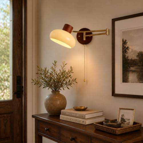 KCO Lighting Mid Century Brass Gold Swing Arm Wall Sconce Light Pull Chain - color: 20cm Yellow