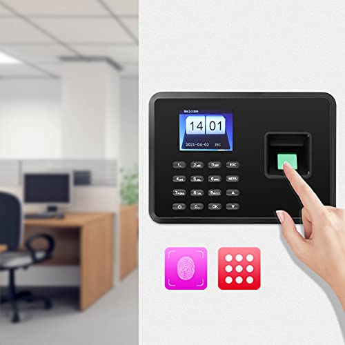 Sonew Attendance Machine, 2.4in Attendance Machine Fingerprint Biometric TFT Colou, Time Clock for Employees Small Business(US-Black)