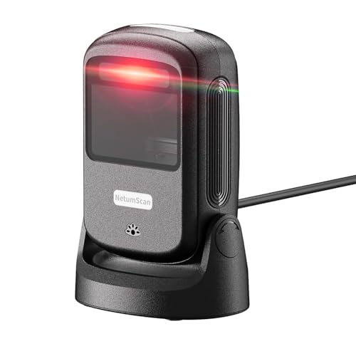 NetumScan Hands-Free Barcode Scanner, 1D 2D QR Desktop USB Wired Barcode Reader with Auto-Sensing, 1M Pixel CMOS for Inventory Management, Retail, POS System, Windows Mac Linux