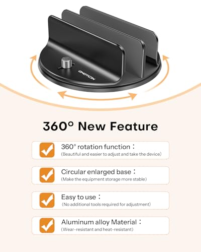 OMOTON 360° Vertical Laptop Stand Holder, Dual-Slot Aluminum Desk Organizer