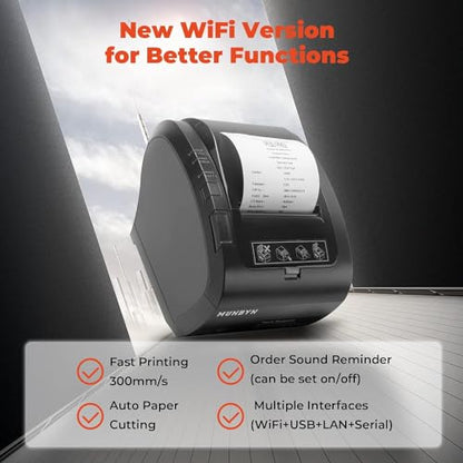 MUNBYN WiFi Thermal Receipt Printer with USB/LAN/RS232 Port POS Printer - color: Black