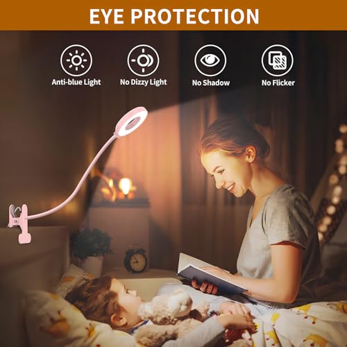 iZELL LED Desk Lamp with Clamp, Reading Light with 3 Color Modes & 10 Brightness Levels, Flexible Arm Book Light for Kids Reading in Bed at Night, Clip on Table, Computer, Zoom Meetings - 27.6'' Pink - size: 27.6'' Pink