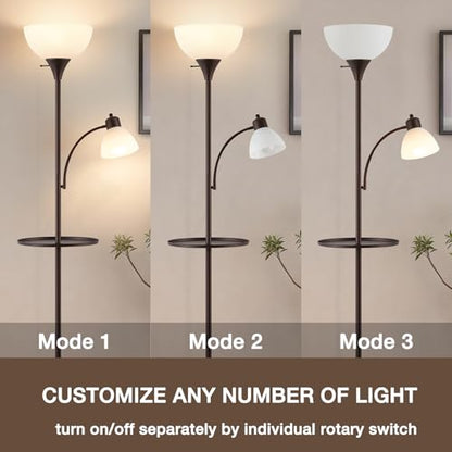 72" Floor Lamp with Table, Adjustable Reading Lights, Torchiere Floor Lamps - color: Brushed Brown