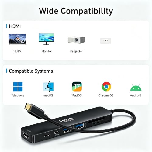 USB C Hub HDMI Adapter for MacBook Pro/Air, 7 in 1 USBC Dongle with HDMI, microSD/SD Card Reader, USB C Data Port,100W PD, and 2 USB 3.0 Compatible for MacBook Pro/Air, Lenovo Thinkpad.(Black) - color: Dark Black
