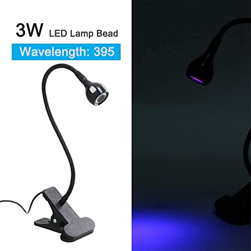 USB 3W Blacklight Fixtures with Gooseneck and Clamp,395NM LED Black Light - color: Bb Black