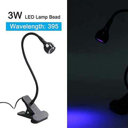 USB 3W Blacklight Fixtures with Gooseneck and Clamp,395NM LED Black Light - color: Bb Black