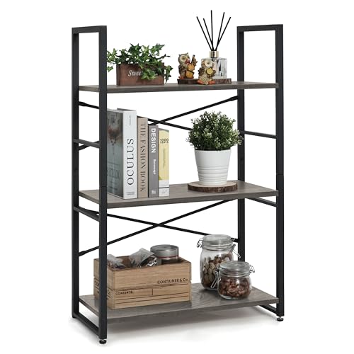 CAPHAUS 3 Tier Small Bookshelf, 24 Inch Width Free Standing Shelf, Bookcase Shelf Storage Organizer, Industrial Book Shelves for Home Office, Living Room, Dark Grey Shelves & Metal Frame - color: Dark Grey, size: 3-Tier
