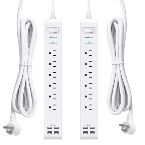 2 Pack Power Strip, 5FT Extension Cord, Surge Protector with 6 Outlets and 4 USB Ports (2 USB C), Flat Plug Overload Protection, Extension Cord with Multiple Outlets, Wall Mount for Home Dorm College - size: 5FT, style: Round Cord & Right Angle Plug