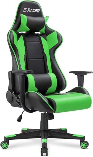 Homall Gaming Chair, Office Chair High Back Computer Chair Leather Desk Chair Racing Executive Ergonomic Adjustable Swivel Task Chair with Headrest and Lumbar Support (Green) - color: Green