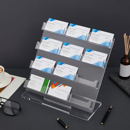 Business Card Holder for Desk, 12 Slots Clear Acrylic Card Display Stand, Large Capacity Detachable Desktop Organizer with Angled Design for Office Reception Meeting Room - style: 12 Slots