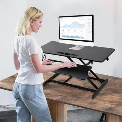 38 Inch Standing Desk Converter, Height Adjustable Sit Stand Workstation with Wide Keyboard Tray, Dual Monitor Laptop Riser, Ergonomic Desktop Stand for Home Office, Black - color: Black
