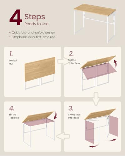VASAGLE Folding Desk, Small Computer Desk, Foldable Table 39.4 Inch - color: Straw Yellow, size: 39.4"