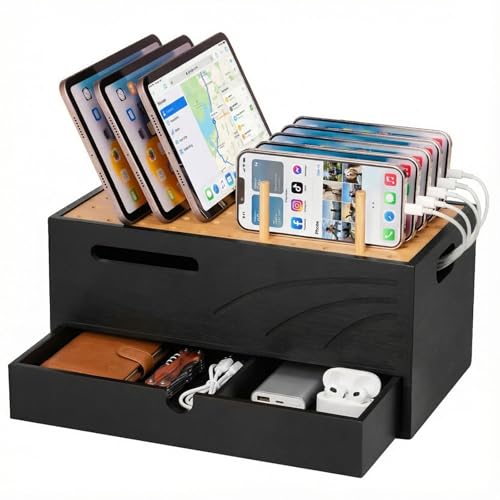 Homde Office Charging Station Organizer: 2 Layer Charger Holder (Black) - color: Natural and Black
