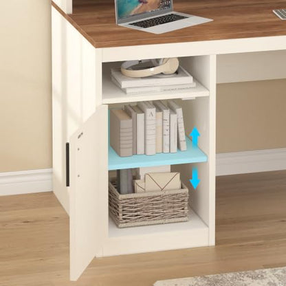 YOMILUVE 65" Computer Desk with 3 Drawers & Printer Shelf for Home Office - color: Antique White