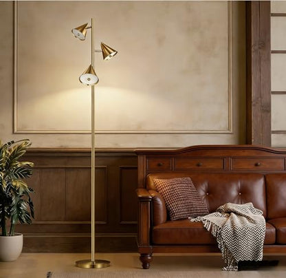 Floor Lamp with 3 Rotatable LED Lights，Magnetic Remote，and 5 Color Temperatures - color: Bronze