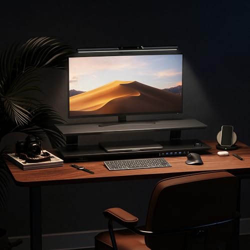 Dual Monitor Stand Riser for Large Office Desk Organization, Black